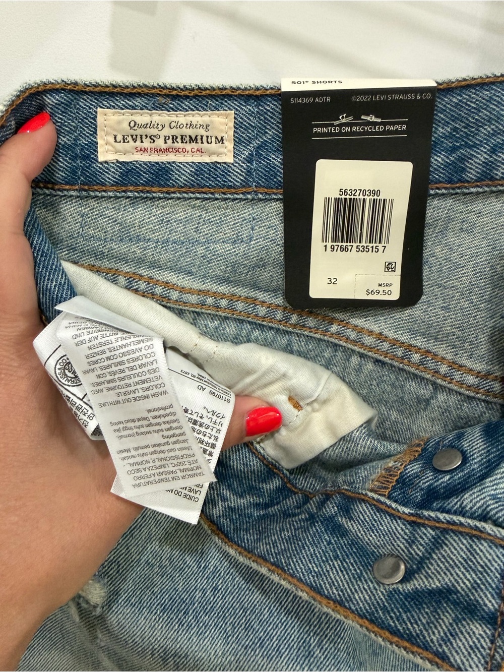 Levi's 501 Light Blue Distressed Denim Shorts - Picture 7 of 8